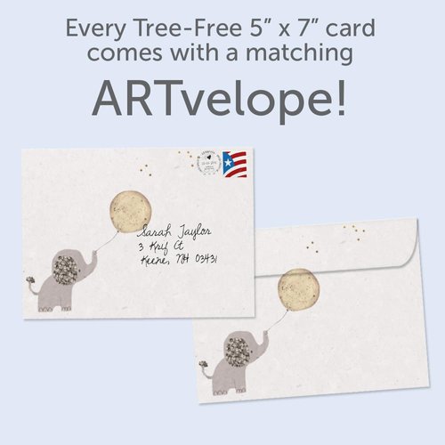 Tree-Free Greetings New Baby Card - Elephant with Balloon | Eco-Friendly 5x7 | 100% Recycled Paper | Made in USA | Welcome Baby Artful Design