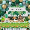 Jungle Safari Party Decorations - Include Animal Shaped Plates, Safari Tablecloth, Napkins, Forks, Safari Theme Party Supplies for Kid's Birthday, Baby Shower, Jungle Animal Theme Party, Serves 20