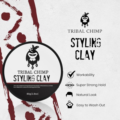 Tribal Chimp Styling Clay – Matte Clay with Citrus Scent, Hair Clay for Straight, Curly, Colored Hair, 80g