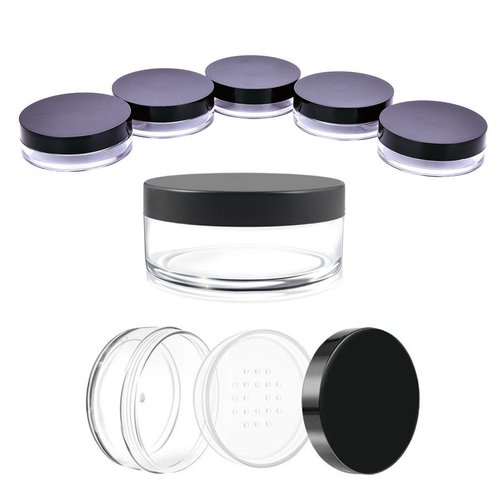 AKOAK Capacity 50 ml(1.69 oz) Empty Reusable Plastic Loose Powder Compact Container DIY Makeup Powder Case with Sifter and Lined Screw Lid,Pack of 6