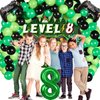 Vlipoeasn 90PCS 8th Birthday Video Game Party Decorations for Boys Set Green 8th Birthday Supplies -8th Video Game Backdrop, Balloons, Tablecloth, Gamer and 8 Foil Balloons for 8th Birthday Party