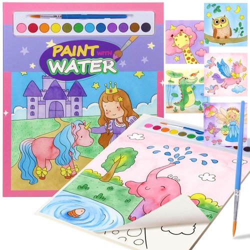 Paint with Water Books for Kids, 20 Pages Watercolor Painting Arts and Crafts Coloring Book for Kids Ages 4-8, Toys Gifts for Girls Boys Age 4-6