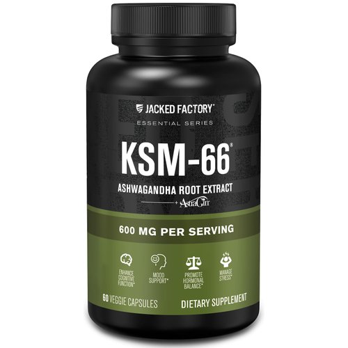 Jacked Factory Ashwagandha Root Extract (KSM-66 Ashwagandha) w/ 5% Withanolides - Supplement for Natural Stress Relief, Cognitive Function, Vitality, and Mood Support - 60 Veggie Capsules