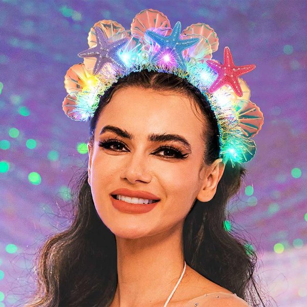 GORTIN Light Up Headband LED Starfish Headbands Glow Seashell Hair Hoop Party Costume Headwear Beach Rave Hair Accessories for Women and Girls