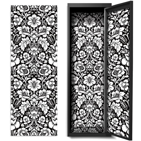 Hsei Deluxe School Locker Magnetic Wallpaper 12" x 36" Decorative Magnetic Locker Sheets School Locker Covering Removable Locker Accessories for Girl Boy School Office University (Damask Black)