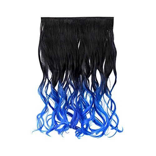 FREE BEAUTY Black and blue Clip in Hair Extensions Long Wavy U-Shaped Hair Extension with 5 Secure Clips Synthetic Hairpieces for Women