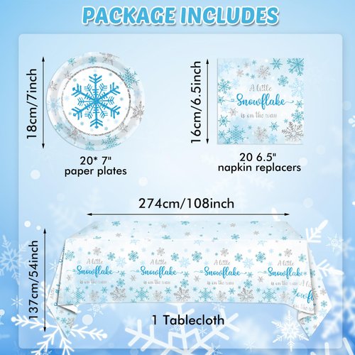 Snowflake Birthday Party Decorations Christmas Snowflake Party Plates Napkins Tablecloth Set Blue and White Snowflake Winter Birthday Party Supplies Decorations Snowflake Baby Girls Birthday Tableware