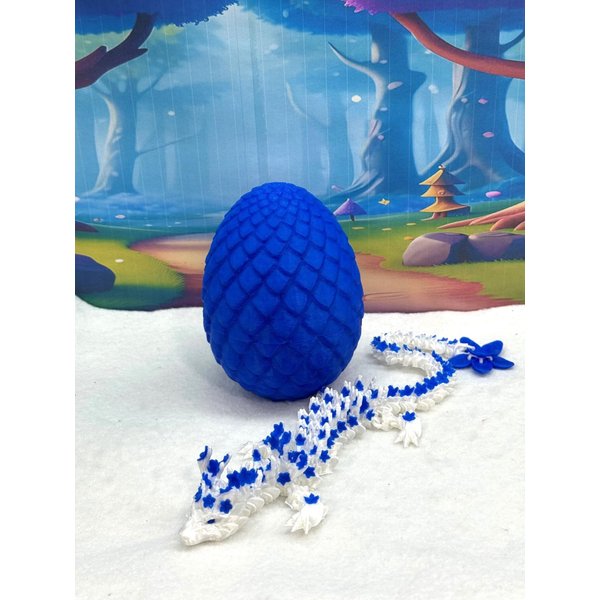 Articulated Cherry Blossom Dragon with Dragon Egg, 12" White and Blue Cherry Blossom Dragon, Home Decor Executive Desk Toys,Fidget Toys for Autism/ADHD D017-WB-BLU