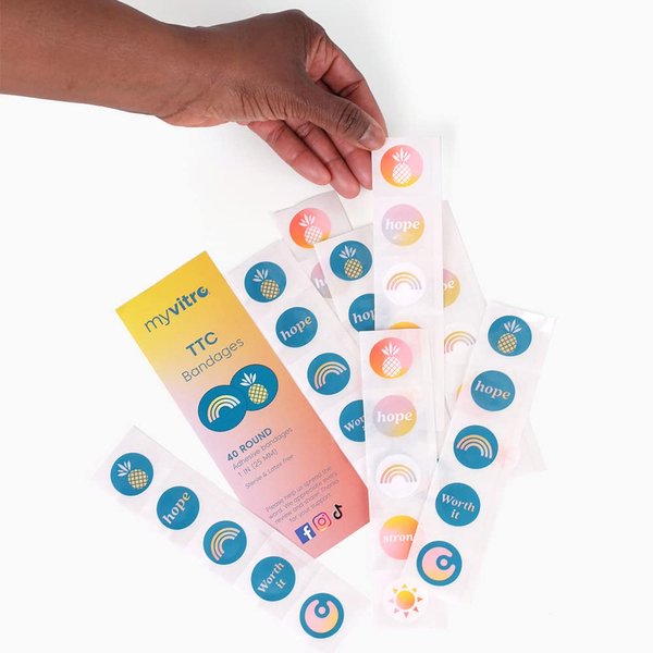TTC Bandages from MyVitro | Rainbow + Pineapple IVF Bandages | Great IVF Gift | Round Adhesive Bandages Perfect for IVF Shots | 40 Count