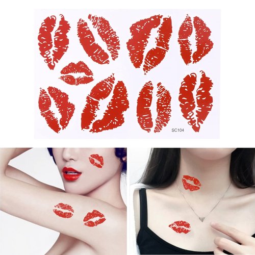 Uonlytech 6Pcs Red Lips Tattoo Stickers, Small Temporary Kiss Stickers Water- proof Body Art Tattoo Stickers for Women Girls Kids Decorations Tattoo