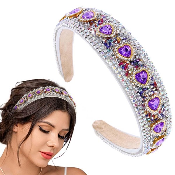 Coxiva Purple Heart Rhinestone Padded Headbands Glitter Crystal Hairband Hair Hoops Accessories Parties Headpiece for Women and Girls