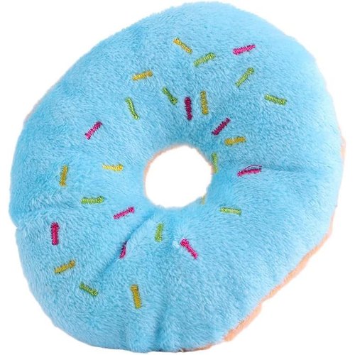 DPWOUM 1Ps Blue 4.3Inch Assorted Donut Dog Chew Toy Cat Squeaky Sound Toy Puppy Cat Soft Plush Toys Dog Squeak Toys for Interactive Play Small to Medium Dogs Cats