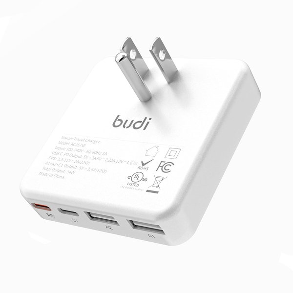 BUDI Flat USB C Wall Charger, 34W 4-Port Slim USB Wall Charger, Fast Charging Block with 20W Port Power Delivery and 2-Port USB C for iPhone 16/15/14/13/12/11/Pro Max/XS/XR/8/7,Tablets (2USB A+2USB C)