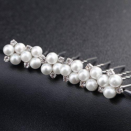 Kercisbeauty Handmade Wedding Bridal Bridesmaids Hair Pins Simple Pearl and Rhinestone Vintage Boho Headpiece for Wedding,Party,Long Curly Bun Hair Accessories (set of 6) (Silver)