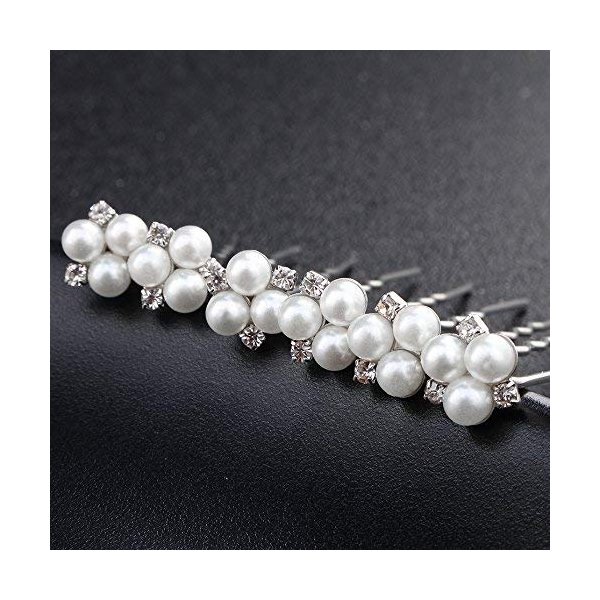 Kercisbeauty Handmade Wedding Bridal Bridesmaids Hair Pins Simple Pearl and Rhinestone Vintage Boho Headpiece for Wedding,Party,Long Curly Bun Hair Accessories (set of 6) (Silver)