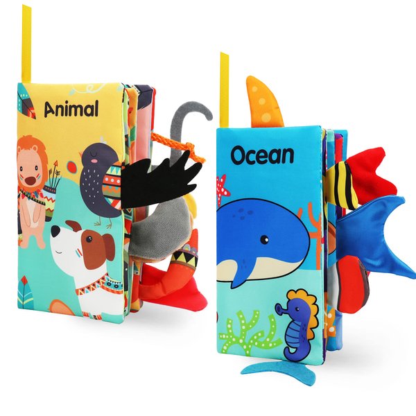 BARMACO Baby Soft Books, Touch and Feel Crinkle Cloth Books for Babies, Infants & Toddlers, Learning Toys Gifts for Boys & Girls, Early Development Interactive Sensory Toys, Ocean Animal Tails Books