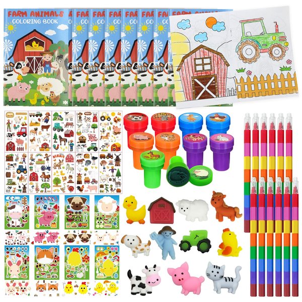 72 Pcs Farm Animal Coloring Book Party Favors Set, Barnyard Tractor Birthday Party Pinatas Goodie Bag Fillers,Farmhouse Party Supplies Craft DIY Kit Face Stickers Tattoo for Fiesta Rodeo Cow Party