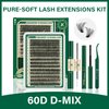 KEYYOU DIY Lash Extension Kit 300pcs Soft Lash Clusters 60D D Curl Easy to Apply with Lash Bond and Seal Lash Applicator Lash Remover Eyelash Extension Kit at Home(RMkit-60D-D-9-18mix)