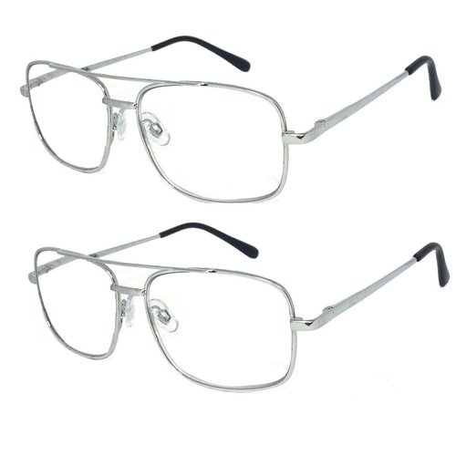 V.W.E. 2 Pairs Metal Frame Aviator No Line Progressive Clear Lens Spring Hinge Reading Glasses (Silver, 3.00)