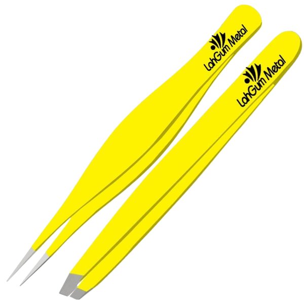 Pointy Tweezers for Ingrown Hair Removal & The Best Tweezers for Facial Hair Removal & Best Tweezers for Fine Hair Removal - Needle Nose Tweezers Splinter Removal - Pointed Slant Tweezers Set Yellow