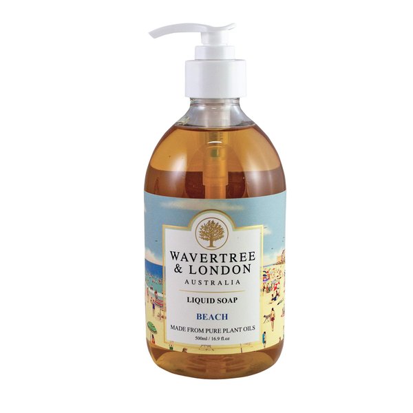 Wavertree & London Natural Liquid Soap Bottle with Dispenser Pump, Beach Scented Liquid Hand Soap for Bathroom, Kitchen - Australia Made Moisturizing Plant Oil Body & Hand Wash Soap