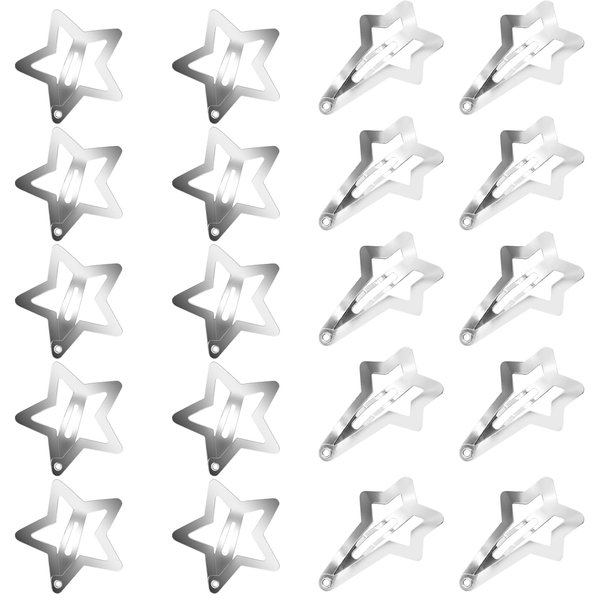 20Pcs Star Hair Clips, Metal Snap Hair Clips Silver Hair Clips Star Hair Pins Hairclips Girl Hair Accessories, Non Slip Star Clips for Girls Women, Small Hair Clips Star Hair Accessories, 2 Style