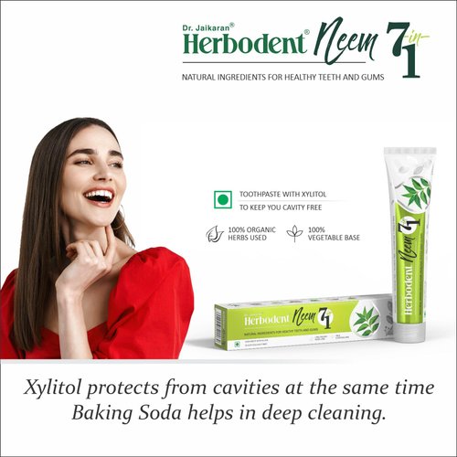 Herbodent® NEEM 7 in 1 Toothpaste-6.53Oz Pack of 1 | Organic Herbs-Neem, Black Seed & Xylitol for Anti Cavity, Cardamom & Mint for Freshness, Baking Soda for Great Cleaning-No Fluoride & No Paraben
