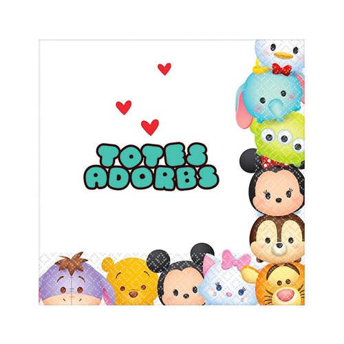 Tsum Tsum Birthday Party Supplies Bundle Pack includes 16 Dessert Cake Paper Plates 7", 16 Paper Napkins, 1 Plastic Table Cover