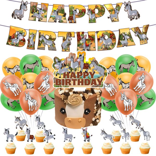 Donkey Birthday Party Decorations Donkey Party Supplies Includes Animal Donkey Happy Birthday Banner Cake Topper Cupcake Topper Balloons for Donkey Birthday Party