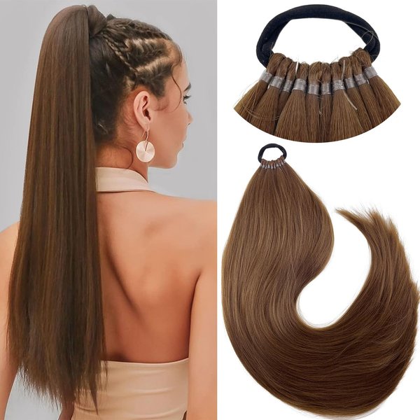 Kediciz Ponytail Extension Warp Around Pony Tail with Hair Tie 24inch Long Synthetic Yaki Straight Braiding Hair Ponytail DIY Braided for Women Girls Daily Party Cosplay,Chocelate Brown