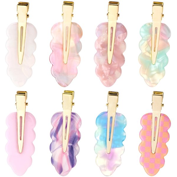 CHANZET No Bend Hair Clips No Crease Hair Clips for Makeup Application 8pcs, Creaseless Flat Alligator Makeup Hair Clips, Oak Leaf Hair Bang Duck Bill Clips Hair Barrettes Styling Accessories for