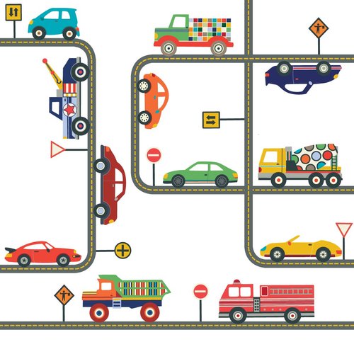 Cool Cars, Trucks, Road Straight & Curved Wall Decals Reusable Eco-Friendly Matte Wall Stickers