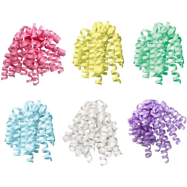 JILLSON & ROBERTS Self-Adhesive Curly Bows Gift Wrap Accessory, Pastel Yellow/Lavender/Pastel Blue/Mint/White/Pink, 6-Count, Easter