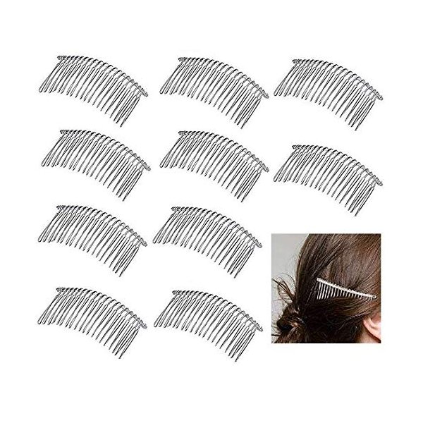 Hair Combs,10 pieces 20 Teeth Fancy DIY Metal Wire Hair Clip Combs Metal Wire Twist Bridal Wedding Veil Combs for Women Bridal (Silver)