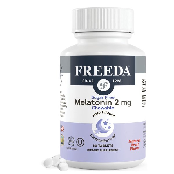 FREEDA Chewable Melatonin - Kosher 2mg Melatonin Chewables - Melatonin for Adults & Kids Melatonin Natural Sleep Aid for Adults - Melatonin Vegan Supplement Tablets, Gummies Alternative (60 Count)