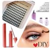 XXL Lashes Lashes Kit, 144 Cluster False-Eyelashes in 5 Lengths, Beginner-Friendly, Including Bond/Adhesive, Sealer, Remover, Applicator and Manual, Black