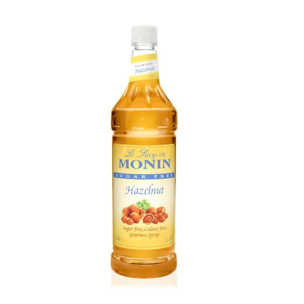 Monin - Sugar Free Hazelnut Syrup, Nutty Taste of Caramelized Hazelnut, Natural Flavors, Great for Mochas, Lattes, Smoothies, Shakes, and Cocktails, Non-GMO, Gluten-Free (1 Liter)