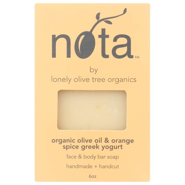 Nota Face & Body Bar Soap, Organic Olive Oil & Orange Spice Greek Yogurt, 6 Ounce (Pack of 1)