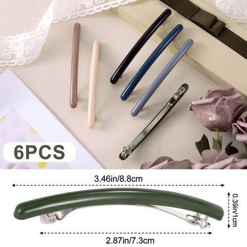 Joez Wonderful Hair Barrettes for Women Thin Hairs 6pcs, French Hair Barrettes Clips, No Slip Flat Hair Clip Hair Pins Claw Clasps Hair Styling Accessories