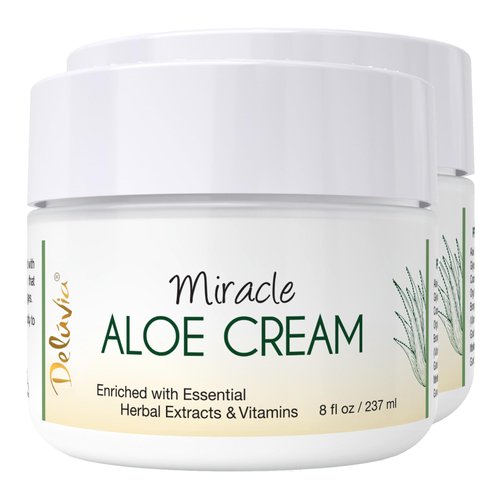 Deluvia Miracle Aloe Cream, Aloe Vera Moisturizer for Face and Body, Aloe Soothing Sun Cream, Aloe Vera Lotion, Aloe Cream and Face Moisturizer, Aloe Vera and Vitamin E Lotion - 2 Pack