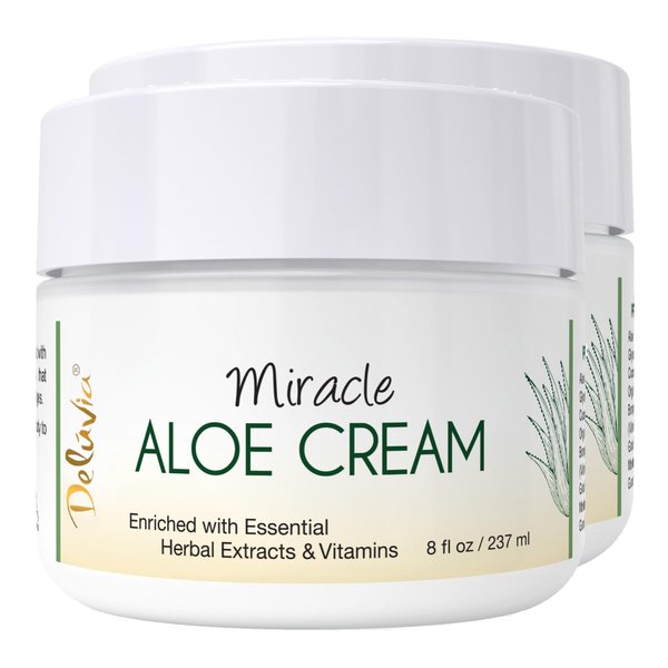 Deluvia Miracle Aloe Cream, Aloe Vera Moisturizer for Face and Body, Aloe Soothing Sun Cream, Aloe Vera Lotion, Aloe Cream and Face Moisturizer, Aloe Vera and Vitamin E Lotion - 2 Pack
