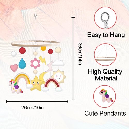 INFUNLY 20Pcs Rainbow Mobile Felt Bed Pendant Felt Cute Star Clouds Mobiles Felt Hanging with Moon Flowers Sun Bed Felt Ornament Home Hanging Felt Decor for Bed Room
