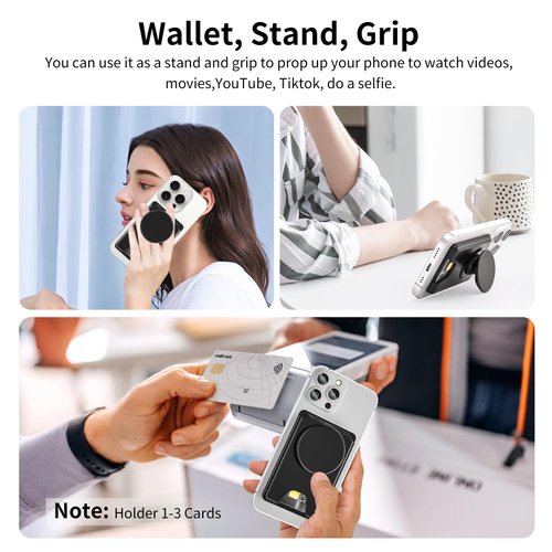 AUROX for MagSafe Wallet Stand, Magnetic Wallet Stand, for Magsafe Phone Grip Card Holder, Magnetic Card Wallet Holder with Collapsible Phone Grip, for iPhone 16 15 14 13 12 Series, Fit 3 Cards, Clear