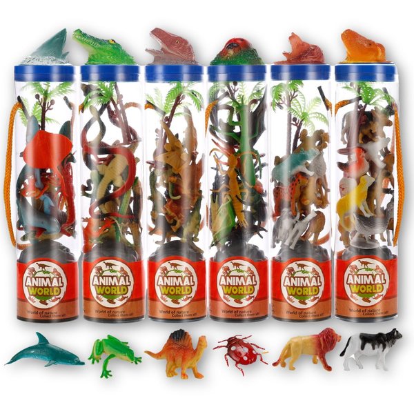 6 PACK Small Animal Figures Toys, 78 Pieces Realistic Mini Dinosaur Insect Sea Farm Reptile Wild Jungle Zoo Plastic Little Creatures Playset, Cake Topper Party Favors for Kids, Toddlers
