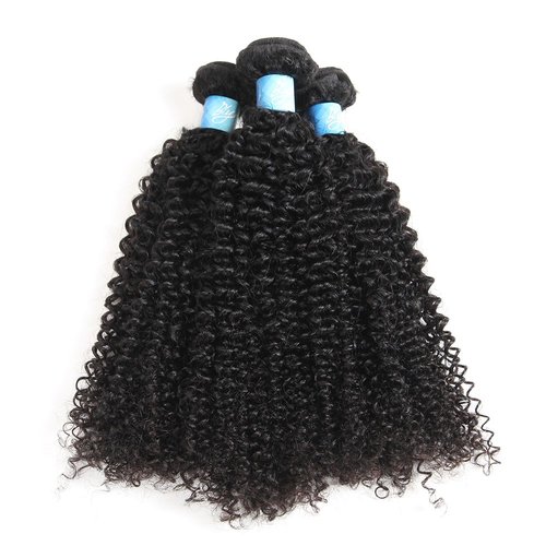 BLY 7A Mongolian Kinky Curly Human Hair Bundles 14/16/18 Inch Unprocessed Hair Weave Weft for Black Women Natural Color