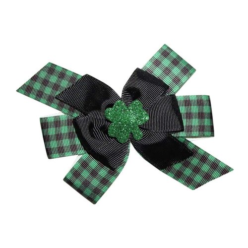 WD2U Girls Green Shamrock Buffalo Plaid St Patricks Day 4.5" Hair Bow French Clip