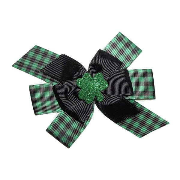 WD2U Girls Green Shamrock Buffalo Plaid St Patricks Day 4.5" Hair Bow French Clip