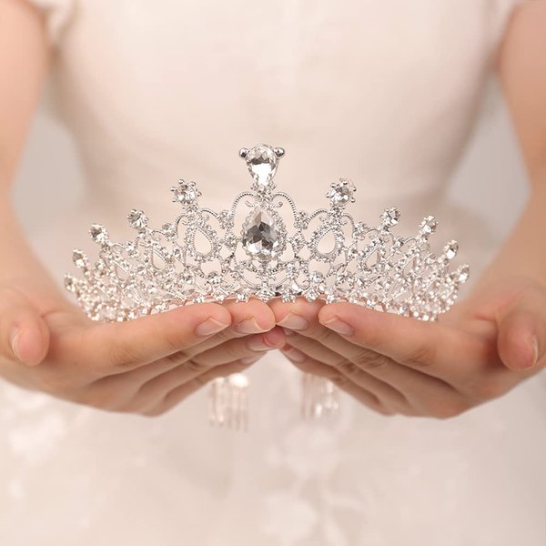JWICOS Silver Tiara Crown with Comb for Women Elegant Crystal Tiara for Brides Wedding Crown Headband for Pageant Prom Birthday Party