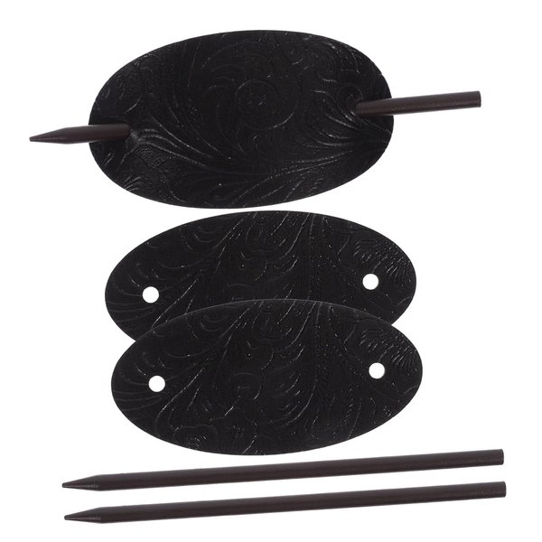 Luxshiny Hair Sticks 3pcs Leather Hair Barrette with Stick Ponytail Holder Pin Hair Tie Slide Oval Shape Hair Pins Hair Stick Clip Hair Accessories for Women Girls Hair Holder