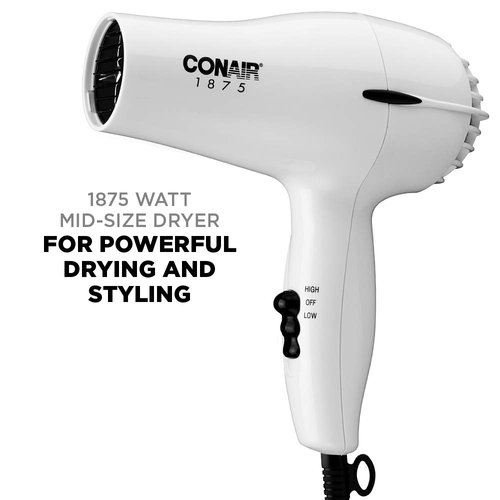 Conair Hair Dryer, 1875W Mid-Size Blow Dryer, White